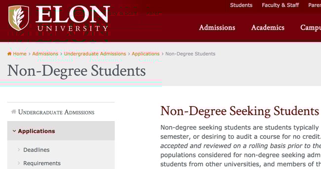 an example of breadcrumb navigation on the elon university website